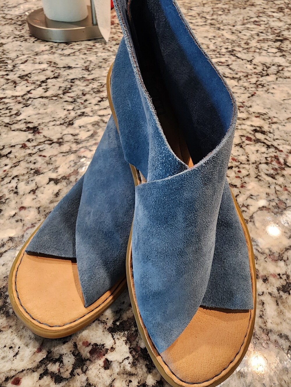 Born Blue Suede Crossover Peep-Toe Sandals